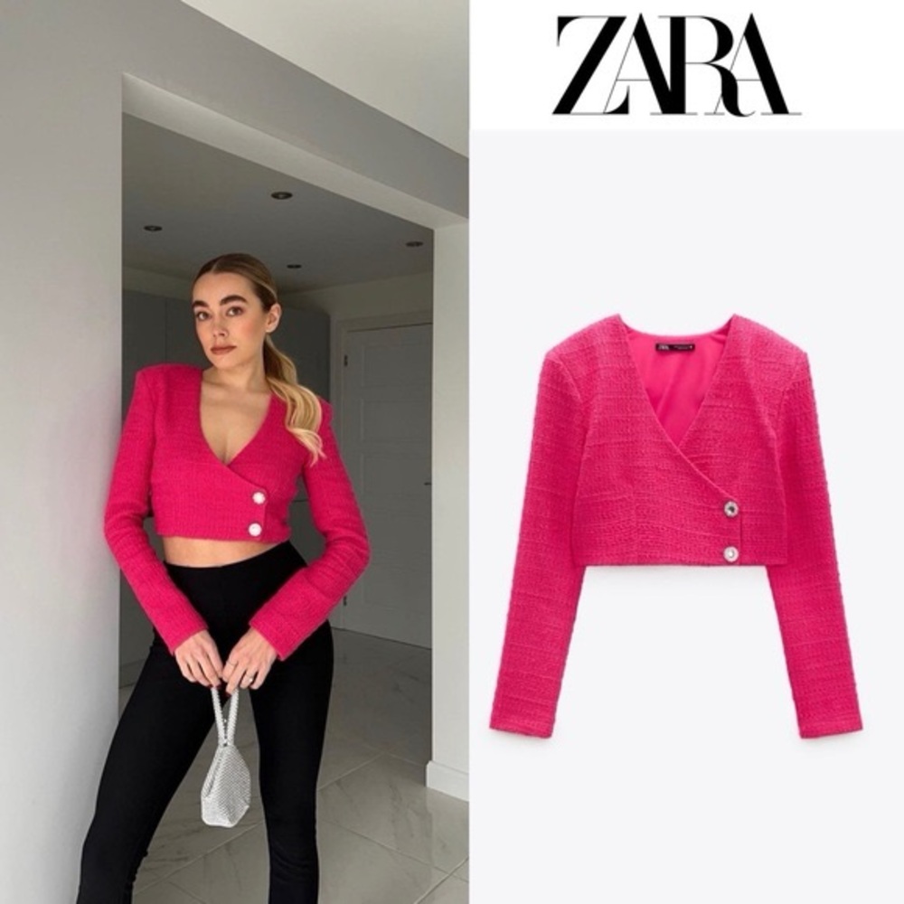 ZARA Pink Structured Cropped Blazer Top
